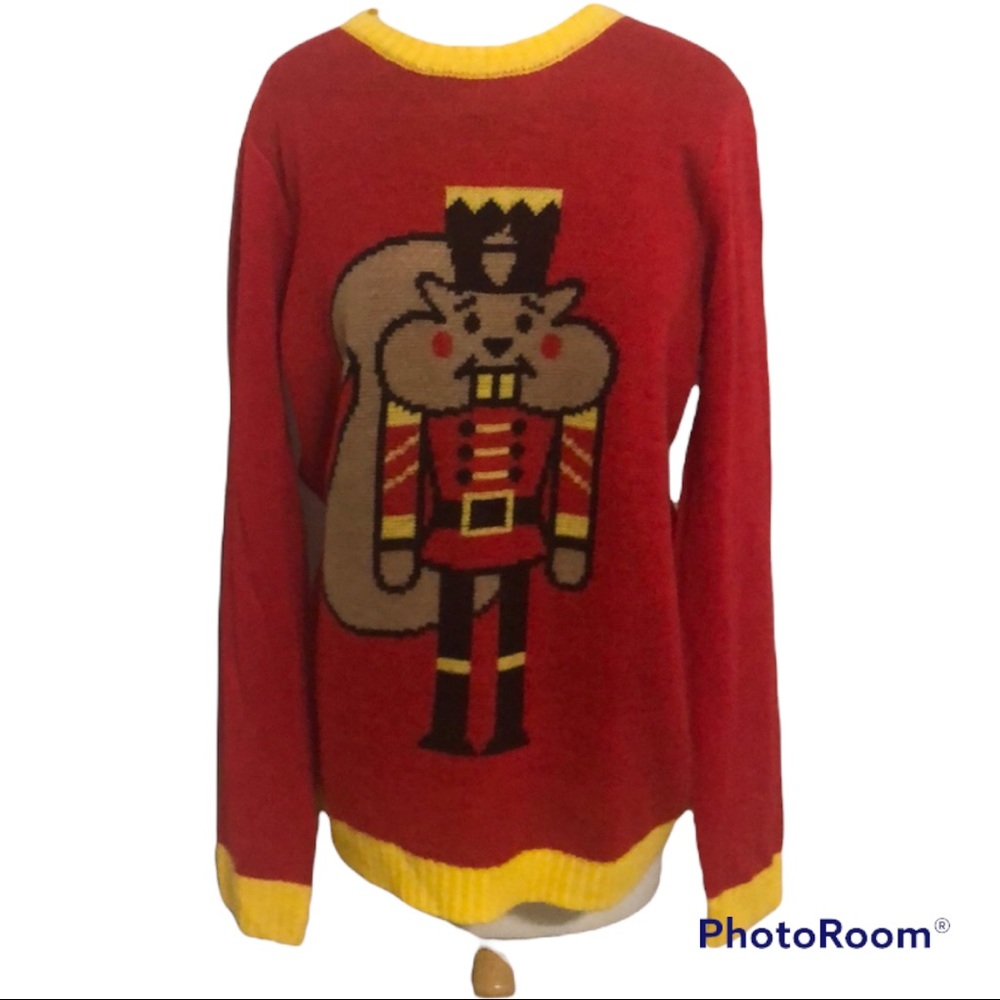 Norther Pole nutcracker red and yellow Christmas pullover sweater, size M